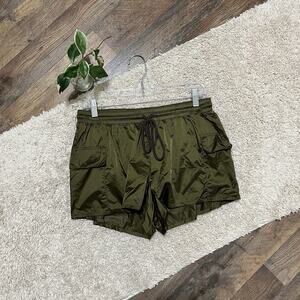 Offline by Aerie Olive Green Shine Nylon Cargo Pull-On Lined Windbreaker Shorts